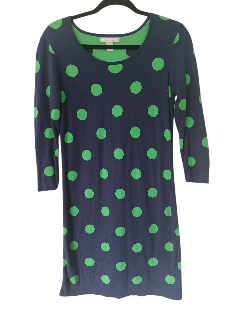 Banana Republic Navy Sweater Dress with Green Polka Dots Size Small